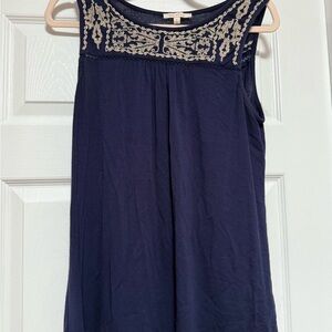 Skies Are Blue Embellished Blue Sleeveless Tank Top